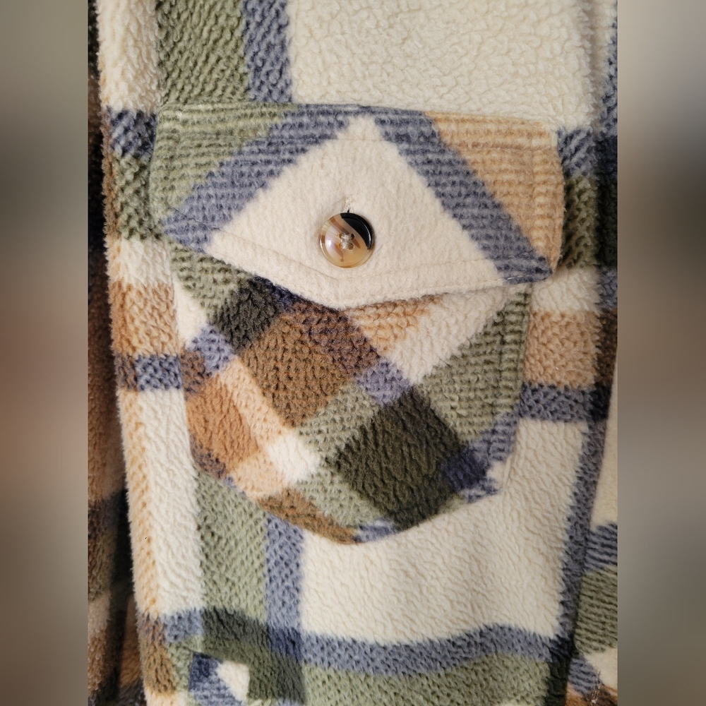 Altar'd State Button-Up Fleece Plaid Jacket - Picture 3 of 6